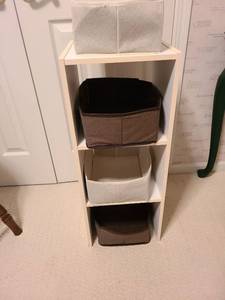 lot 1202 image: White rack 30x12x12 with 4 fabric bins