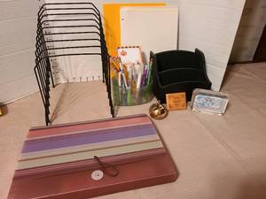 lot 1212 image: Office supplies and a brass apple
