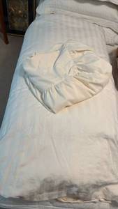 lot 1307 image: Queen Size Cream Duvet with Feather Down Comforter and  Dust Ruffle