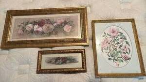 lot 1321 image: The Floral Gold Framed Prints. Largest is 11x23