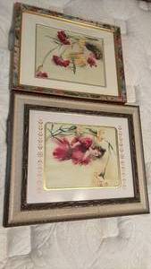 lot 1322 image: Framed Wall Art Pictures Lot of 2 Woman and Carnation Flower Design Largest 17x14
