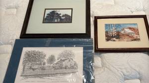 lot 1324 image: Lot of 3 Wall Art Pieces Incl General Meades Headquarters Gettysburg PA. Largest 15x11