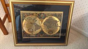 lot 1325 image: Framed Nova Totius Terrarum Orbis Hemisphere World Map Gold Frame 22x18