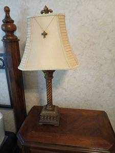 lot 1405 image: Table Lamp with Pleated Shade and Fleur-de-Lis Finial 30inches