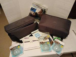 lot 1420 image: Philips Respironics CPAP machine one used one new plus Accessory Lot DreamWear Gel Pillows Mask Amara View S