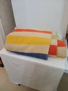 lot 1505 image: Wool Striped Blanket queen size does have holes