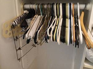 lot 1506 image: Lot of Assorted Clothes Hangers Wire Plastic and Wood Styles bring box to load and carry