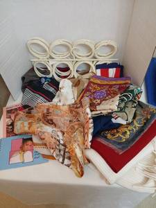 lot 1526 image: Lot of Assorted Scarves with Scarf Art Book and The Scarf Book Spiral Book