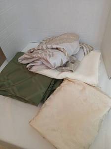 lot 1529 image: Lot of round and oblong tablecloths sage green and cream