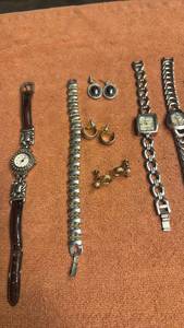lot 1916 image: Watches, bracelet and earrings