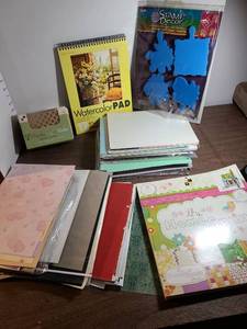 lot 3107 image: Boxed Christmas cards, watercolor pad, stamp decor, cardstock and scrap booking paper