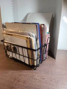lot 3132 image: Metal basket with cardstock and paper