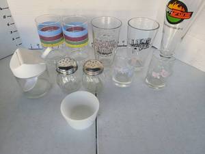 lot 3221 image: Assorted Glassware Lot Roughrider Saloon, AJ Sports Grill, ESPN Zone Glasses, Shakers