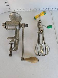 lot 3309 image: Universal 2 Clamp-On Meat Grinder with Rotary Egg Beater Lot