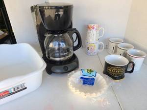 lot 3318 image: Mr. Coffee 12 Cup Coffee Maker Lot With Mugs, Dish Pan and Filters