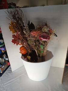 lot 3517 image: Fall Floral Arrangement with White Container
