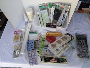 lot 3524 image: Scrapbooking Craft Lot Clear Stamps, Rubber Cling Stamps, Chipboard, Tools