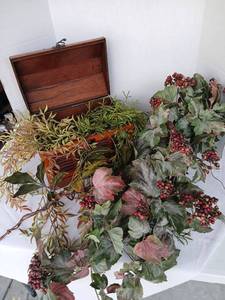 lot 3540 image: Domed Lid Storage Chest with Latch and Artificial Foliage Stems with Berries Lot