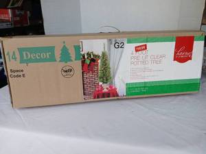 lot 3541 image: Home Elements 4 Ft Pre-Lit Clear Potted Tree 50 Clear Lights 138 Tips