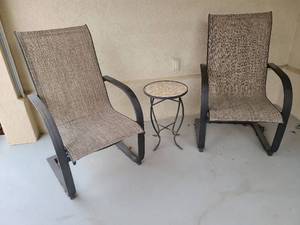 lot 4000 image: 2 porch chairs with round mosiac accent side table 21x14