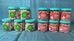 lot 2049 image: Candy Club Lot of 11 Jars Pink Piglets 6 oz and Strawberry Sour Belts 4.5 oz