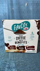 lot 2064 image: FlavCity Instant Coffee with Benefits Variety Pack 9 Packets 4.07 oz
