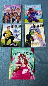 lot 2067 image: Little Golden Book Lot of 5 BTS, Serena Williams, Wicked, Chappell Roan Books