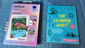 lot 2069 image: Lifelines FlowArt Color-to-Reveal Animals Kit and The Drawing Habit Book Lot