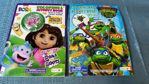 lot 2074 image: Bendon Dora and Teenage Mutant Ninja Turtles Coloring Activity Book Lot of 2
