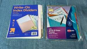lot 2085 image: Avery 5 Tab Write & Erase Pocket Plastic Dividers 16102 and up&up 8 ct Dividers