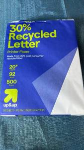 lot 2087 image: up&up Printer Paper 8.5 x 11 in Letter 500 Sheets 20 lb 30% Recycled