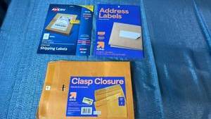 lot 2094 image: Up&Up Clasp Closure Manila Envelopes 9x12 4 Ct Avery 18126 Shipping Labels Lot