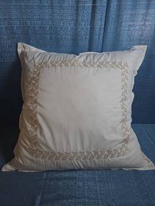 lot 8047 image: Decorative Throw Pillow with Flange Boarder and Gold Colored Stitch Pattern