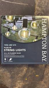 lot 165 image: Hampton Bay 25 ft Plug-In String Lights 25 Filament Bulbs 1006 682 614 - Retail $35