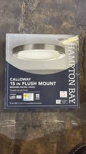 lot 175 image: Hampton Bay Flush Mount Ceiling Light 15 in Calloway Brushed Nickel LED - Retail $60