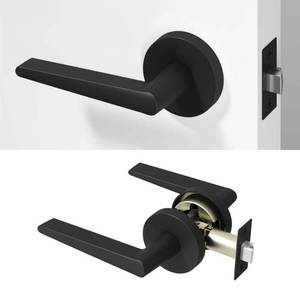 lot 222 image: Halo Brass Matte Black Passage HallCloset Flat Door Handle with Round Rosette - Retail $50