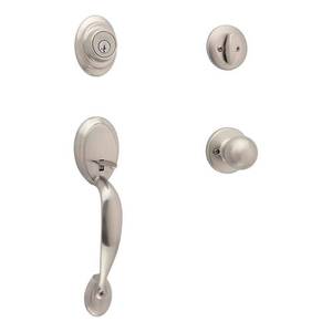 lot 235 image: ASSA ABLOY Americas Residential 163545 SmartKey Satin Nickel Dakota Entry Door Handleset with Polo Knob - Retail $113