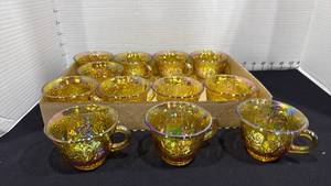 lot 1034 image: Carnival glass punch bowl cups set of 12