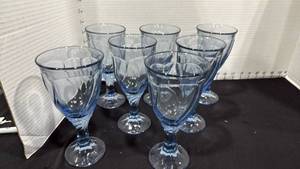 lot 1061 image: Noritake Blue Sweet Swirl Wine Water Glass Goblet
