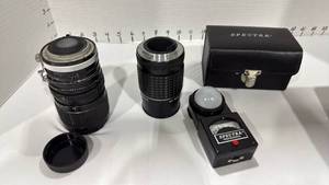 lot 1094 image: Vivitar 35mm lense, Takumar 35mm lense and Spectra light meter