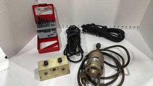 lot 1113 image: Craftsman portable grinder, drill bits and case with speaker cable