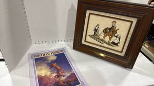 lot 1118 image: Cross-stitch decor with frame 15x16 and Maxfield Parrish poster book