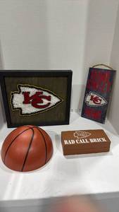 lot 2015 image: KC Chiefs string art framed 12x13.5, KC wall hanging, bad call foam brick and 3D Sports Basketball Deco LED Night Light Battery Operated Cordless Indoor