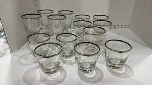 lot 2019 image: Stemmed barware with silver trim and cocktail tumblers
