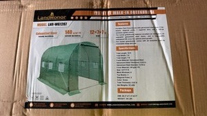 lot 1178 image: Unused LandHonor Walk-In Greenhouse 12x7x7 ft Galvanized Steel Frame LHR-WG1207