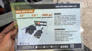 lot 4007 image: Unused Wolverine Skid Steer Auger Drive & Bit 12 in and 18 in ADB-13-1218R