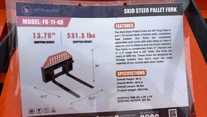 lot 4068 image: Unused Wolverine Skid Steer Pallet Fork 48 in Class II FK-11-48