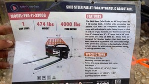 lot 4072 image: Unused Wolverine Skid Steer Pallet Fork 48 in 4000 lb Hydraulic Adjustable PFA-11-3300G