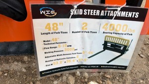 lot 5050 image: Unused WIG Skid Steer Hydraulic Pallet Fork 48 in 2 Tines 4000 lb XN-TPC01-48