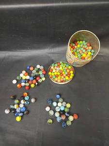 lot 25 image: Vintage Mixed Marbles and Game Pieces